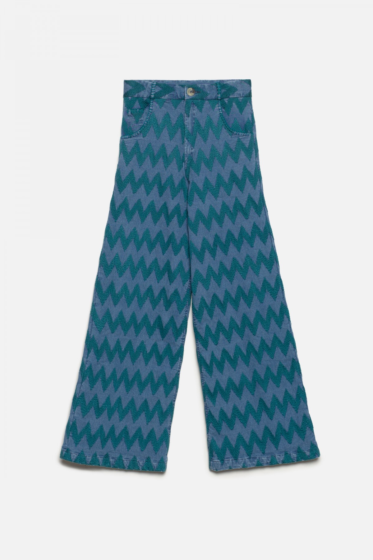 DENIM PANTS ZIG ZAG GREEN · Beginning